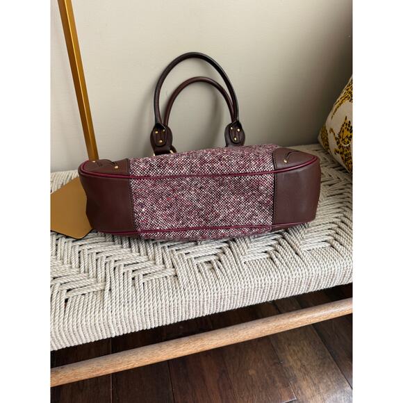 Celine Burgundy Leather and Tweed Handbag - Picture 8 of 11